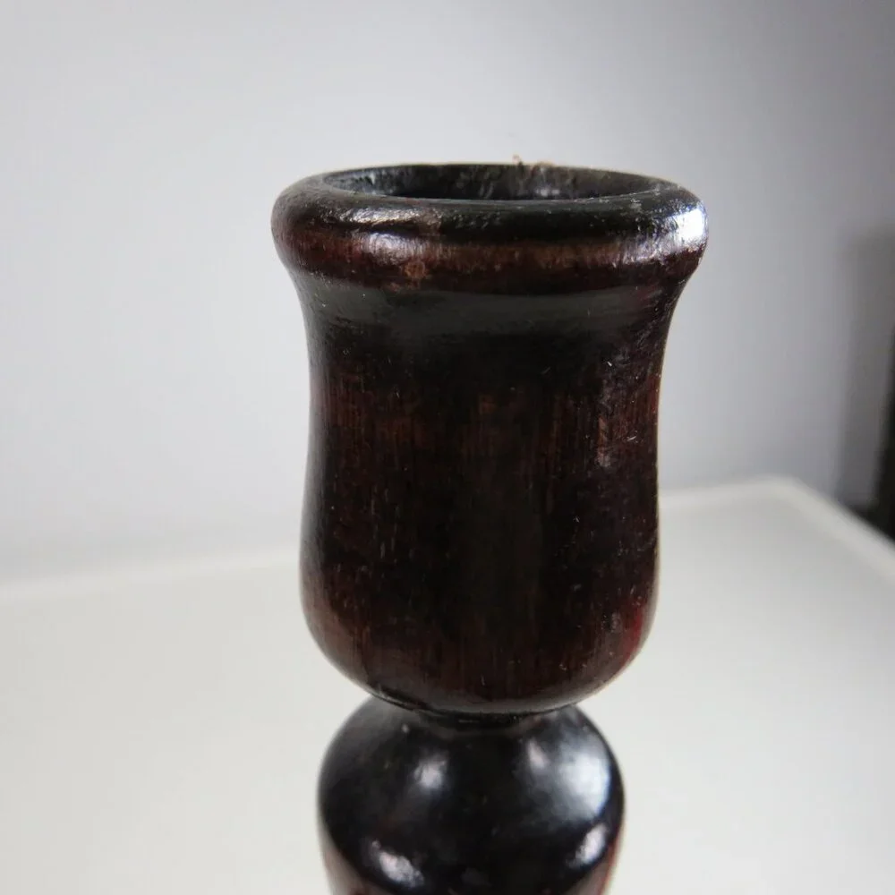 Dark Real Wood Candlesticks Vintage 9